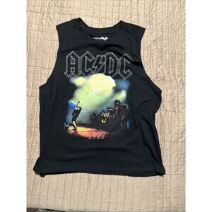 2017 AC/DC Sleeveless T-Shirt Lg Lace Bottom Trim 1977 Concert Let There Be Rock